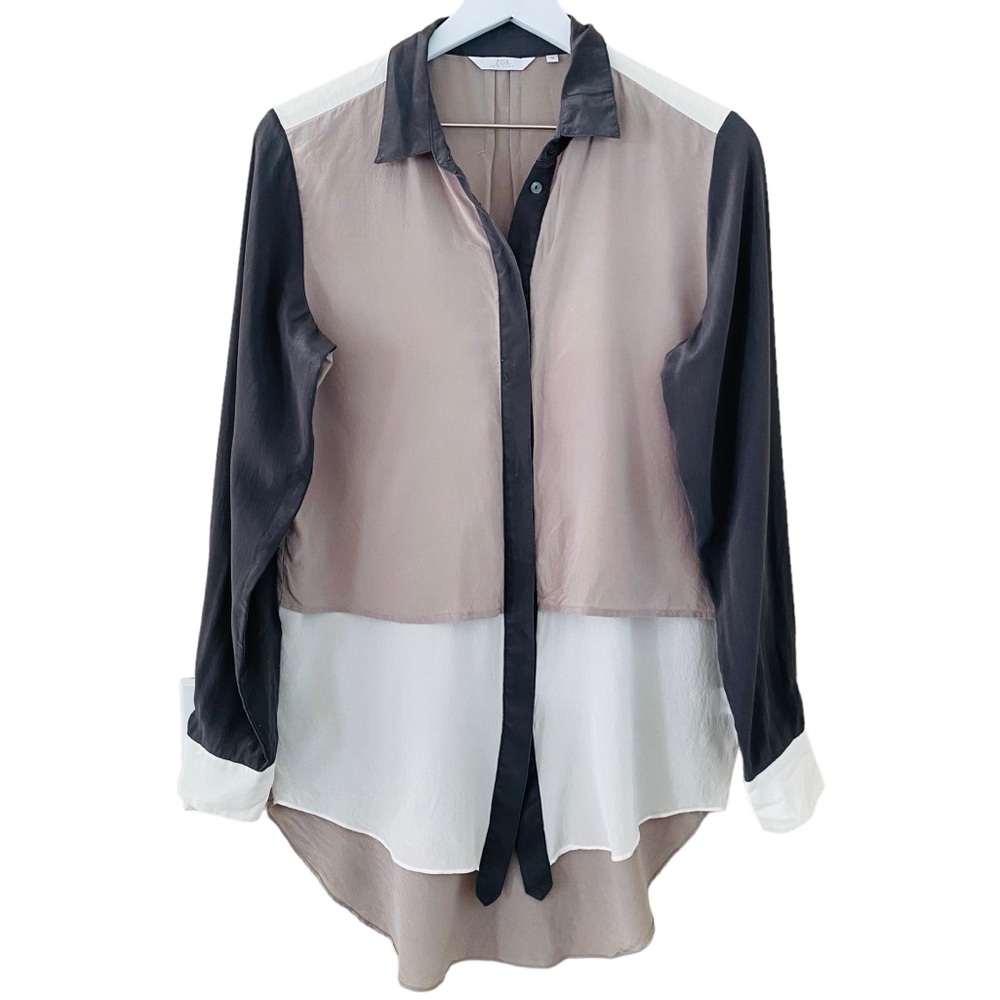 Anthropologie ZOA New York 100% Silk‎ Colorblock Button Down Blouse Size Medium